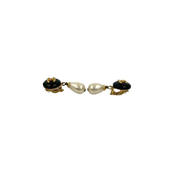 CHANEL Authentic Vintage Black Pearl Logo Earrings